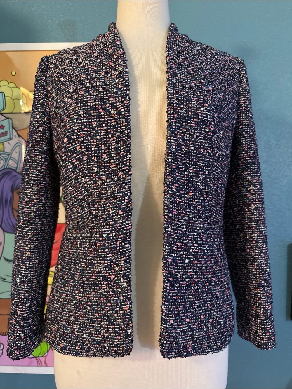 J.Crew Going Out Blazer Pink Confetti Metallic Tweed Open Front 4